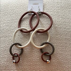 New Elegant Multi-Color Hoop Earrings, Brown, Cream & Gray with silver accents